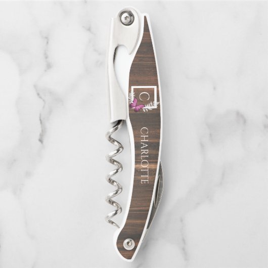 Rustikaler rosa Schmetterling-Korkenzieher Kellnermesser (Vorderseite)