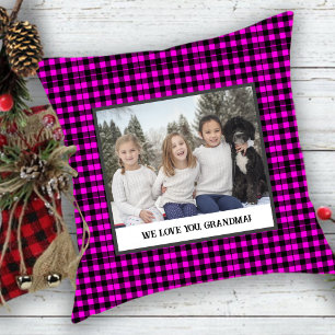 Rustikaler Rosa Tartan-Foto für Großeltern Kissen