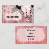 Rustikaler Rosa Western Bull Skull Sonnenblumen Ho Visitenkarte (Vorne/Hinten)