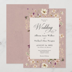 Rustikaler Rosa-Wildblumen-Rahmen-Script-Hochzeit Einladung