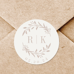 Rustikaler rosafarbener botanischer Kranz Hochzeit Runder Aufkleber