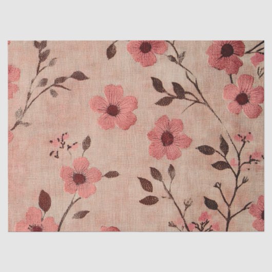 Rustikaler Rosé-Blumen-Leinen-Muster (4) Seidenpapier (Vorderseite)