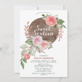 Rustikaler Rosen-Goldrosa-Glitzer 16. Geburtstag Einladung (Vorderseite)