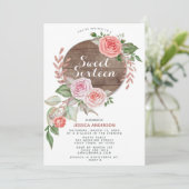 Rustikaler Rosen-Goldrosa-Glitzer 16. Geburtstag Einladung (Stehend Vorderseite)