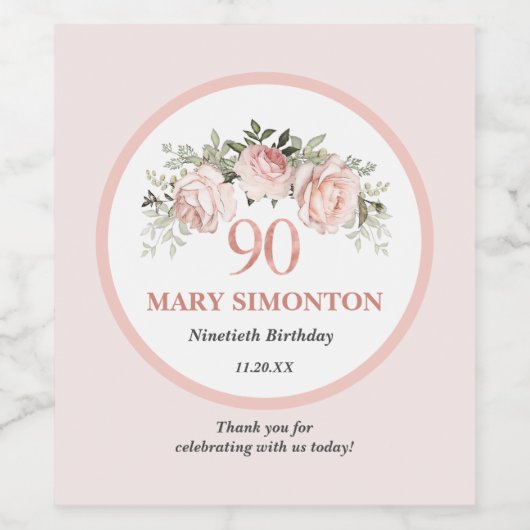 Rustikaler Rosenregen am 90. Geburtstag Weinetikett (Einzelnes Label)