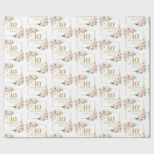 Rustikaler Rosenrosen Eukalyptus 40. Geburtstag Geschenkpapier (Flach)