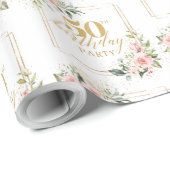 Rustikaler Rosenrosen Eukalyptus 50. Geburtstag Geschenkpapier (Rolleneckpunkt)