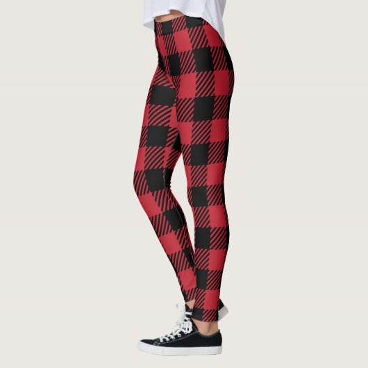 Rustikaler Rot-Schwarz-Büffel-Karo-Flanell Leggings (Links)