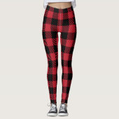 Rustikaler Rot-Schwarz-Büffel-Karo-Flanell Leggings (Vorderseite)