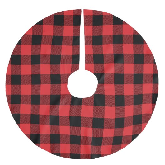 Rustikaler Rot- und Schwarzbüffel-Karo Kariert Polyester Weihnachtsbaumdecke (Vorderseite)