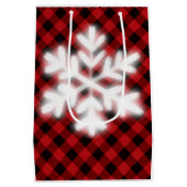 Rustikaler roter Büffel kariert - Schneeflocke Mittlere Geschenktüte (Rückseite)