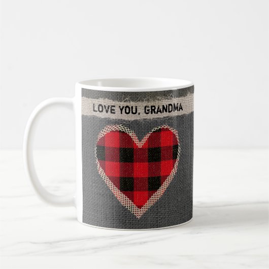 Rustikaler roter Büffel-karierte Herz-Liebe Sie Kaffeetasse (Links)