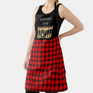 Rustikaler roter Büffel Monogramm Name Küche Schürze