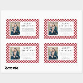 Rustikaler roter Gingham-Foto-Weihnachten Rechteckiger Aufkleber (Blatt)