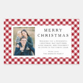 Rustikaler roter Gingham-Foto-Weihnachten Rechteckiger Aufkleber (Vorderseite)