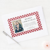 Rustikaler roter Gingham-Foto-Weihnachten Rechteckiger Aufkleber (Umschlag)