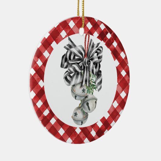 Rustikaler Roter Gingham Noël Keramik Ornament (Rechts)