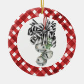 Rustikaler Roter Gingham Noël Keramik Ornament (Vorne)