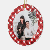 Rustikaler Roter Gingham Noël Keramik Ornament (Links)