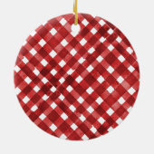 Rustikaler Roter Gingham Noël Keramik Ornament (Hinten)