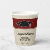 Rustikaler Roter Glückwunsch Graduate Cap Abschlus Pappbecher (Rückseite)