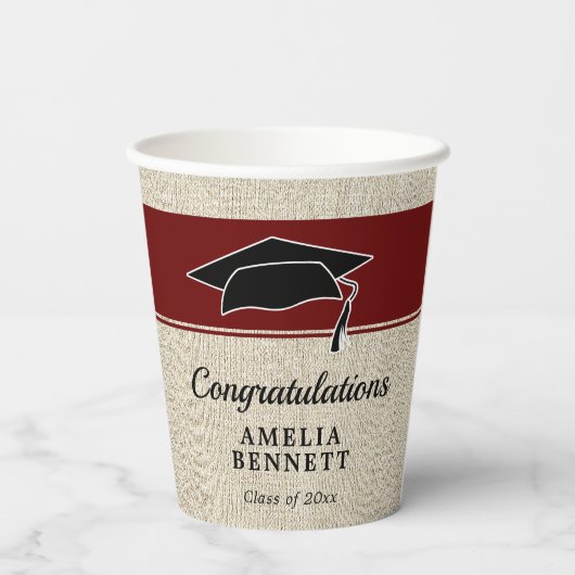 Rustikaler Roter Glückwunsch Graduate Cap Abschlus Pappbecher (Rückseite)