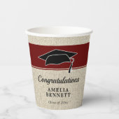 Rustikaler Roter Glückwunsch Graduate Cap Abschlus Pappbecher (Vorderseite)