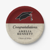 Rustikaler Roter Glückwunsch Graduate Cap Abschlus Pappteller (Vorderseite)