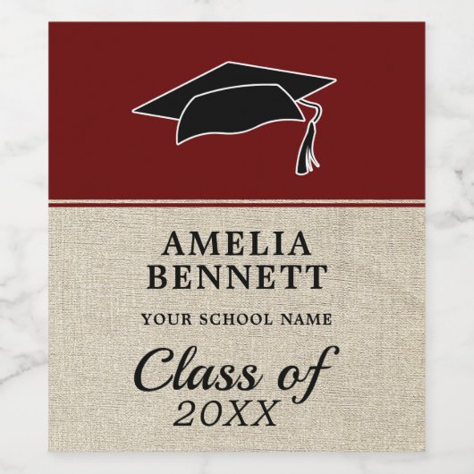 Rustikaler Roter Glückwunsch Graduate Cap Abschlus Weinetikett (Einzelnes Label)