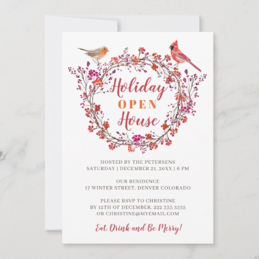 Rustikaler Roter Heiligbeerkranz Moderne Feier Einladung (Vorderseite)