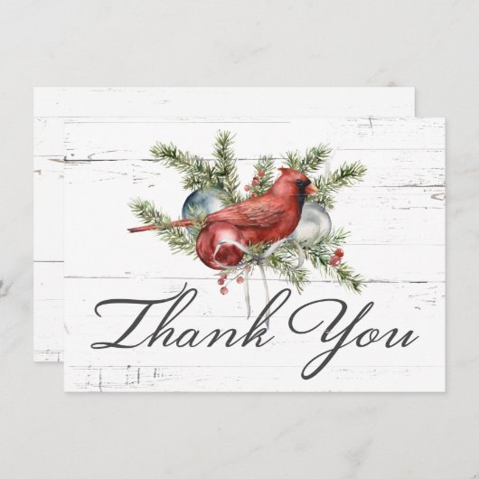 Rustikaler Roter Kardinal Wasserfarbenurlaub Dankeskarte (Vorne/Hinten)