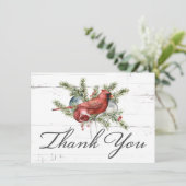 Rustikaler Roter Kardinal Wasserfarbenurlaub Dankeskarte (Stehend Vorderseite)