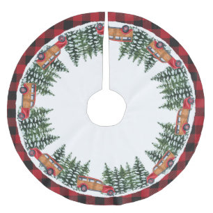 Rustikaler Roter Karo Kariert Vintage Car Polyester Weihnachtsbaumdecke