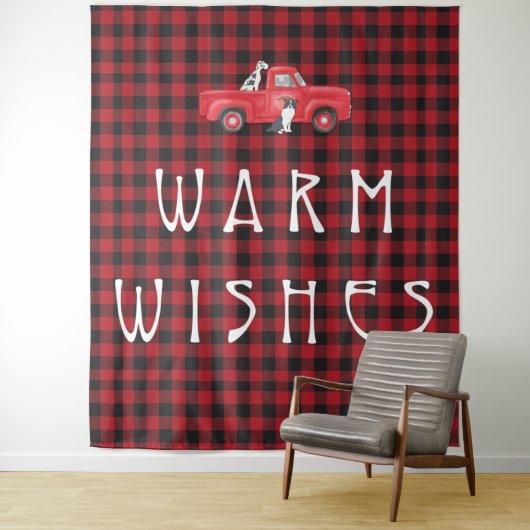 Rustikaler Roter Karo Karierter Lkw Hundeschlitten Wandteppich (Beispiel)