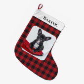 Rustikaler Roter Karo Kariertes Foto Großer Weihnachtsstrumpf (Vorderansicht (hängend))