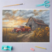 Rustikaler roter LKW mit Pumpkins und Sonnenblumen Seidenpapier (Basteln)