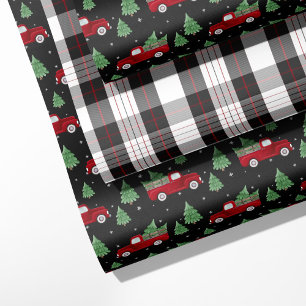 Rustikaler roter LKW und karierter Weihnachtsstil Geschenkpapier Set