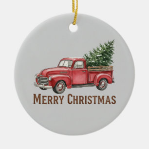 Rustikaler roter LKW Weihnachts-Bauernhaus-Tannenb Keramik Ornament