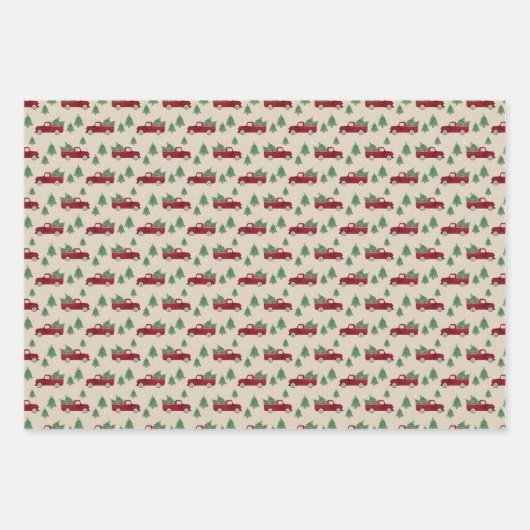 Rustikaler roter LKW & Weihnachtskariert Geschenkpapier Set (Vorderseite)