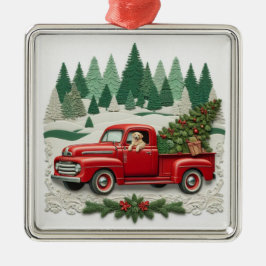 Rustikaler roter Pickup-Weihnachtsbaum  Ornament Aus Metall