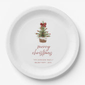 Rustikaler roter Schleifen-Weihnachtsbaum-Feiertag Pappteller (Vorderseite)