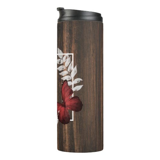 Rustikaler Roter Schmetterling Personalisierter Th Thermosbecher (Nach rechts gedreht)