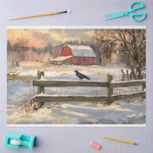 Rustikaler roter Stall mit Krustenbauernhof Decoup Seidenpapier (Basteln)