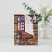 Rustikaler roter Stall mit Latte in Gott vertrauen Postkarte (Stehend Vorderseite)