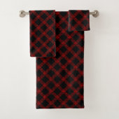 Rustikaler roter und schwarzer Tartan mit geprägte Badhandtuch Set (Insitu)