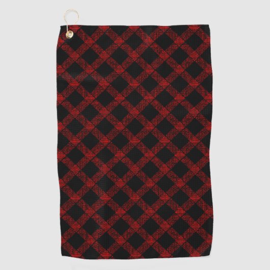 Rustikaler roter und schwarzer Tartan mit geprägte Golfhandtuch (Vorderseite)