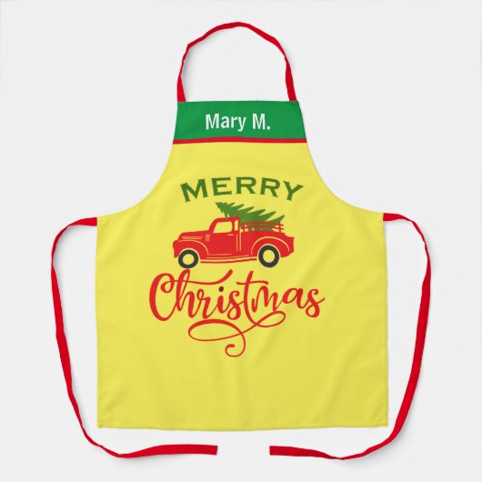 Rustikaler Rotlastwagen Weihnachtsbaum, Personalis Schürze (Vorderseite)