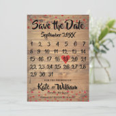 Rustikaler Ruby Red Liebe Herzkalender Save the Da Date (Stehend Vorderseite)