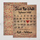 Rustikaler Ruby Red Liebe Herzkalender Save the Da Date (Vorne/Hinten)