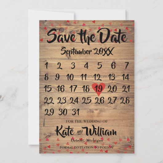 Rustikaler Ruby Red Liebe Herzkalender Save the Da Save The Date (Vorderseite)